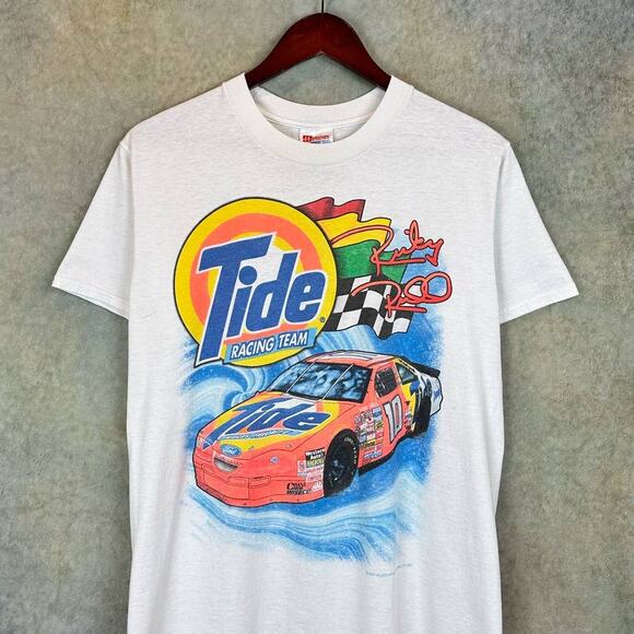 Vintage 90s Nascar Racing T Shirt Mens Sz S White Tide Racing Team Ricky Rudd - Picture 1 of 10